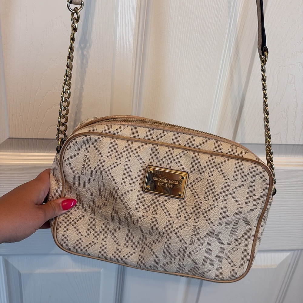 Michael Kors Beige and Gold Crossbody Bag